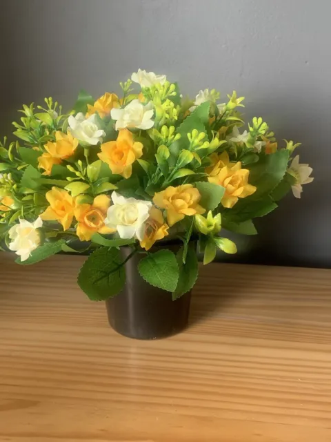 Mixed Yellow Mini Rose artificial flowers grave pot