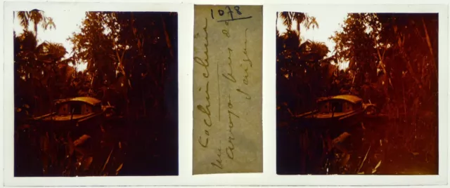 Cochinchine.Vietnam.Un arroyo près de Saigon.Stereo verre 45x107mm.Glass.1902.