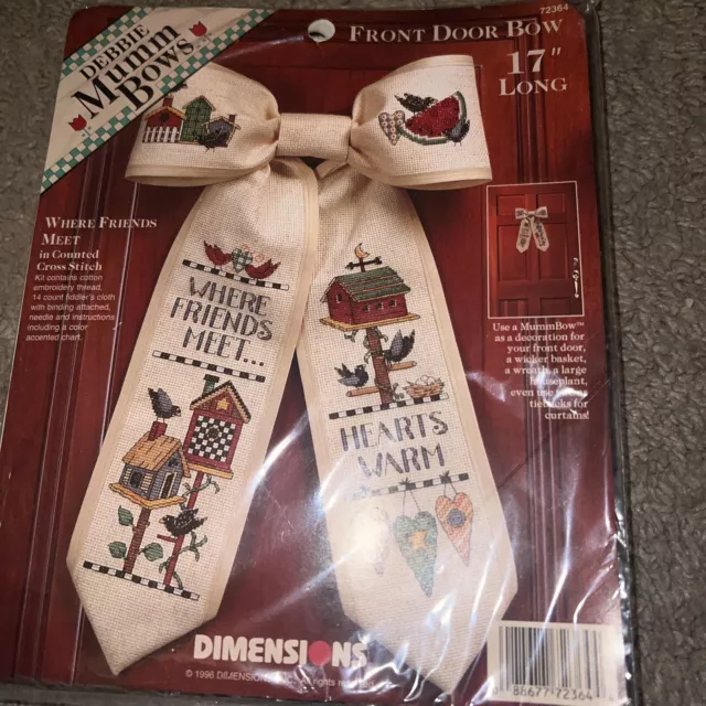 Dimensions Debbie Mumm Bows WHERE FRIENDS MEET Cross Stitch Kit  NOS Vintage 17’