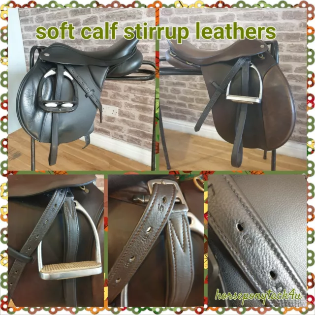 54" 48" 44" Super Quality Made Reinforced Calf Stirrup Leathers Black Or Brown
