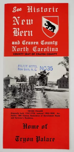 1960s New Bern Craven Co North Carolina Vintage Travel Brochure Map Tryon Palace