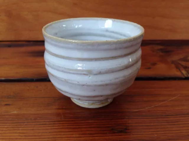 Japanese Stoneware White Glazed Handmade Tea Sake Bowl Cup Signed 2.25" Tall