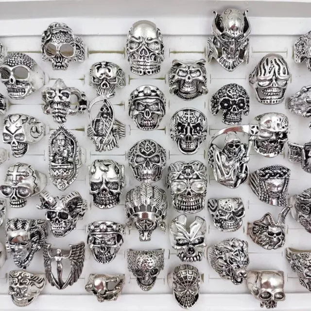 Wholesale 100pcs Gothic Punk Skull Rings Skull Biker Vintage Charm Jewelry Gifts