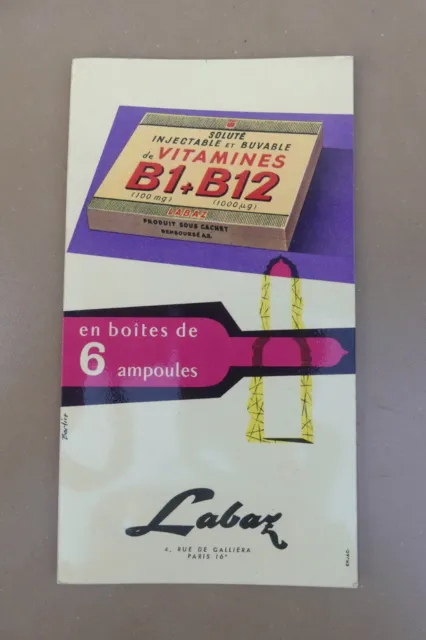 Ancien BUVARD VITAMINE B1 B12 LABAZ médicament pub old blotting paper medication