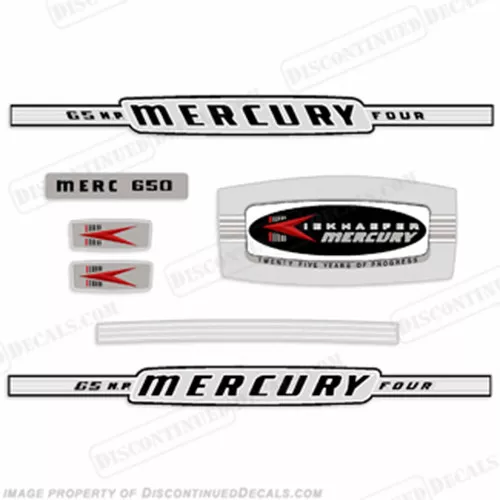 Fits Mercury 1964 65hp Outboard Decal Kit - Decal Reproductions in Stock