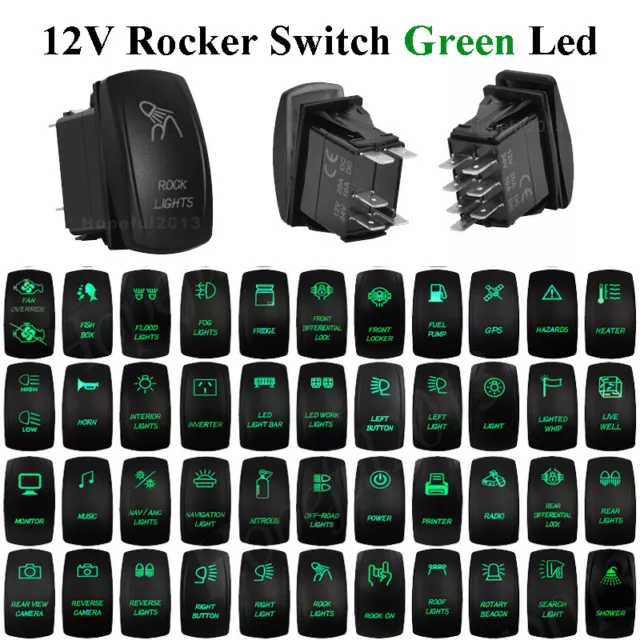 Interruptor balancín 12 V barco coche encendido, encendido (encendido) encendido (encendido) verde LED para Carling Arb 4x4