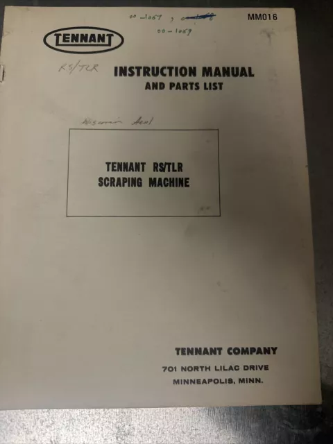 Tennant RS TLR Floor Scraping Machine Instruction Parts Service Manual Book Shop