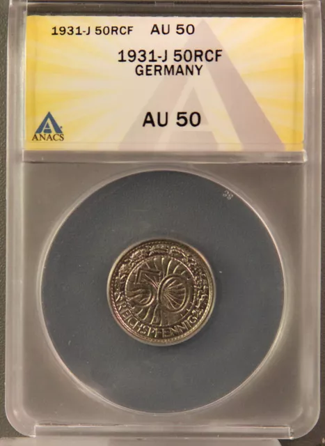 Germany, Weimar Republic - 1931 J - 50 Reichspfennig - AU 50 - KM# 49