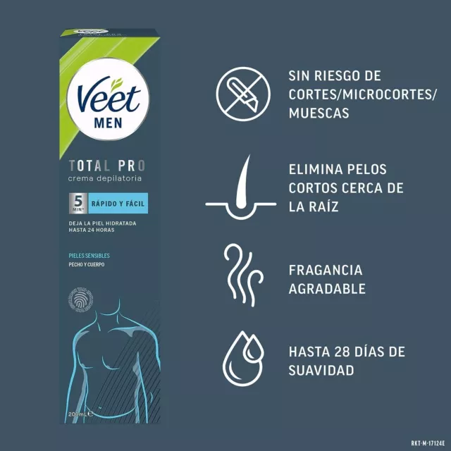 Crema Depilatoria 200ml para Hombre Veet Piel Sensible,incluye espátula,indoloro