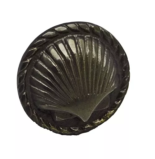 Antique Brass Finish Iron Round Shell Drawer Knob – 1.5”L Set of 2 Cabinet Pull