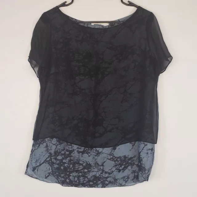 Bailey 44 Silk top M Black Blue print short sleeve blouse