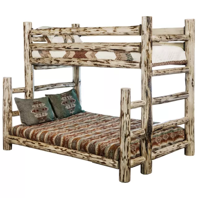 LOG Bunk Bed TWIN over FULL Rustic Amish Made BunkBeds Western Lodge Unfinished