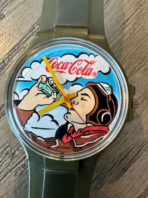 SWATCH Coca-Cola Watch Swiss Made, Green Color. Tested Works Fine/New Battery. 3