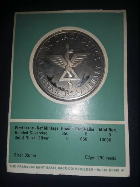 FRANKLIN MINT MEDAL ORTHO DIAGNOSTICS RARITAN NJ sealed 650 minted spi-68,bin322