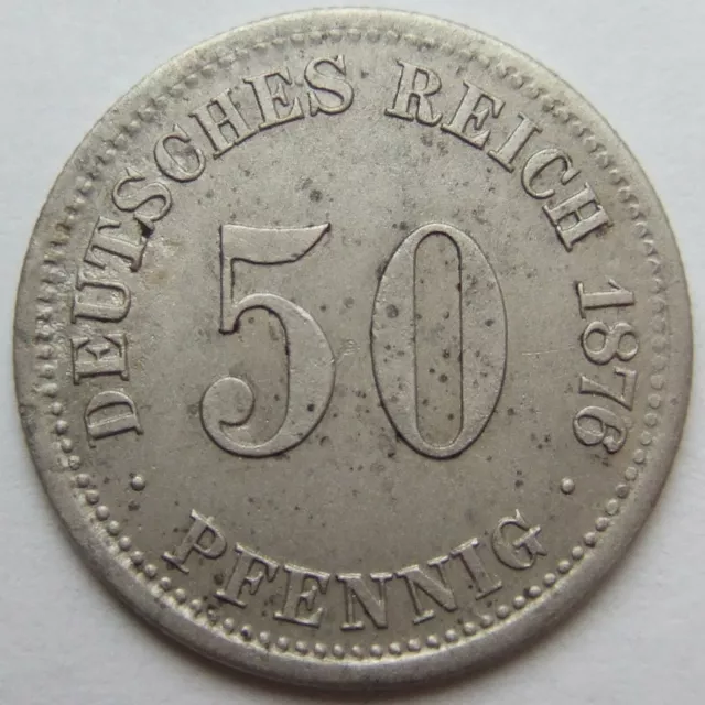 Moneta Reich Tedesco Impero Tedesco Argento 50 Pfennig 1876 H IN