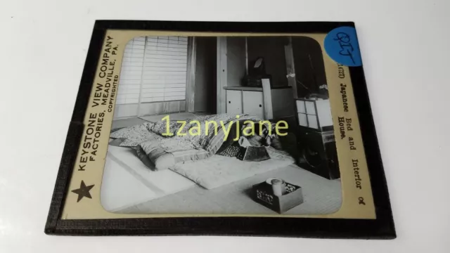 HISTORIC Magic Lantern GLASS Slide QIJ JAPANESE BED AND INTERIOR OF HOUSE