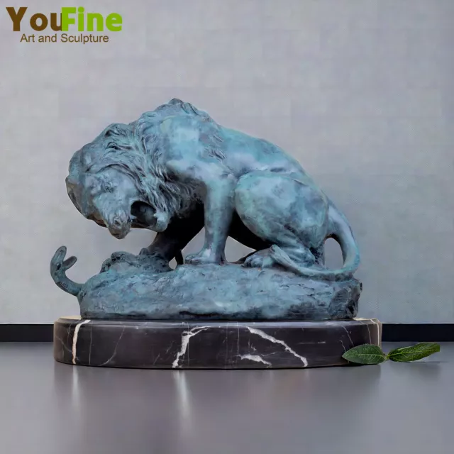Bronze Sculpture Of Lion Crushing A Serpent Bronze Lion With Snake Statue Decor 3