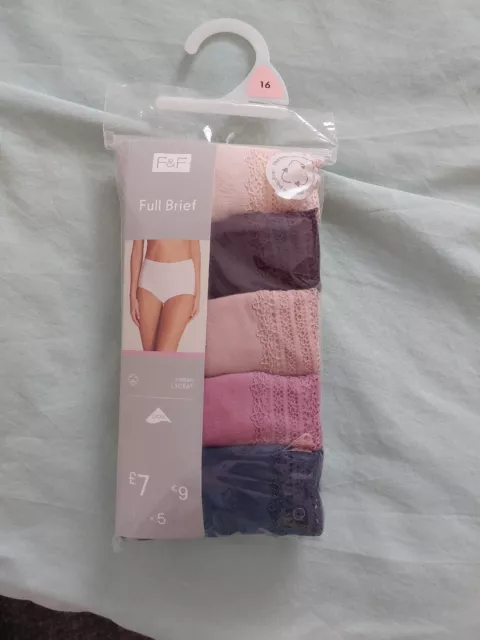 TESCO F&F LADIES Cotton Underwear Full Briefs Size 16 Multipack