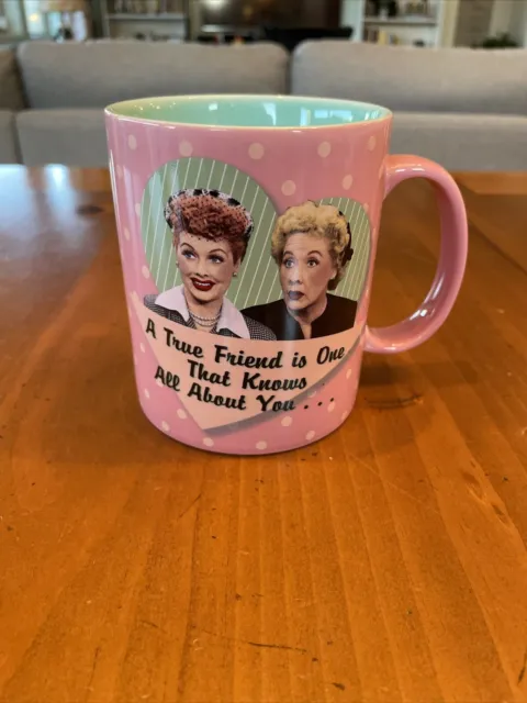 I Love Lucy Pink Coffee Mug Friend Gift Friendships Humor Funny Polka Dot Tea