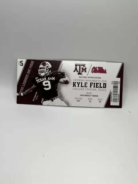 TEXAS A&M VS OLE MISS COLLEGE FOOTBALL TICKET STUB 11/12/2016 AJ BROWN 77 Yards