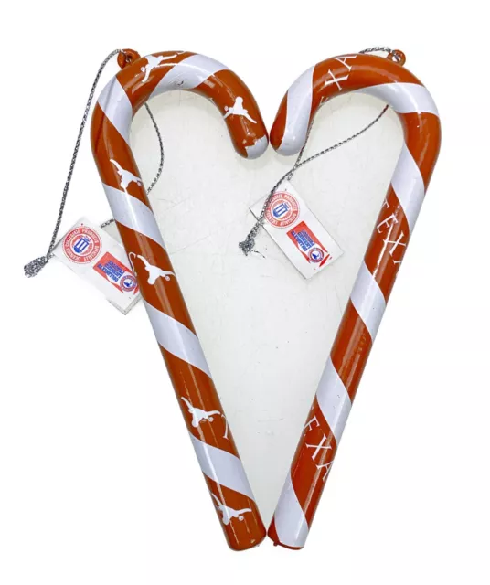 2 Texas Longhorns UT Austin TX 5” Plastic Candy Cane Christmas Ornaments