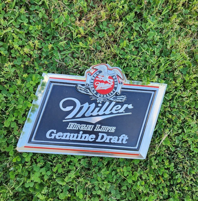 VINTAGE MILLER HIGH LIFE GENUINE DRAFT LOGO WALL SIGN - 14" x 10"
