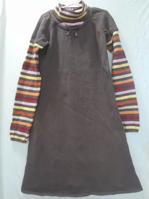 Gymboree Girls Size 12 Sweater Dress Brown + Colorful Striped Long Sleeves