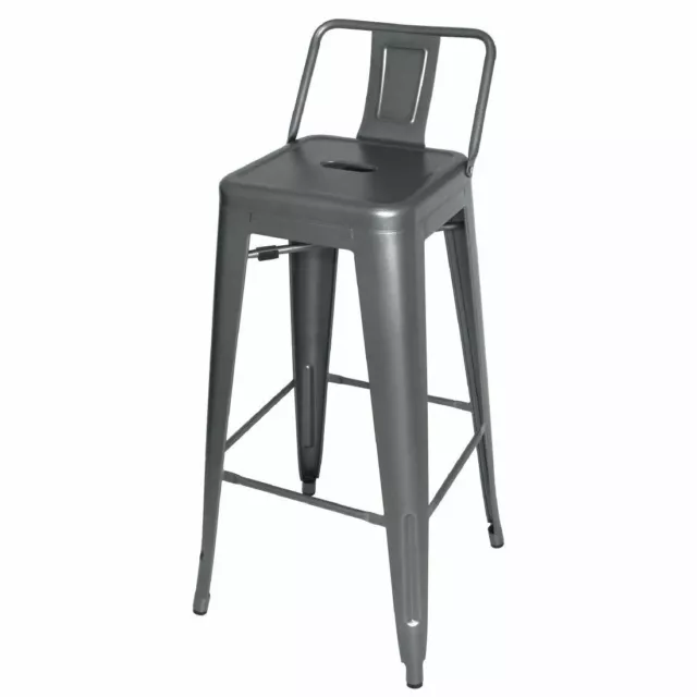 Bolero Bistro High Stool in Grey Galvanised Steel with Backrest - 4 Pack