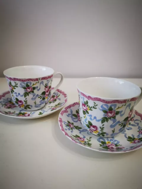 2 X Roy Kirkham Bone China Large Tea cup & saucer (Floral) Excellent Beautiful