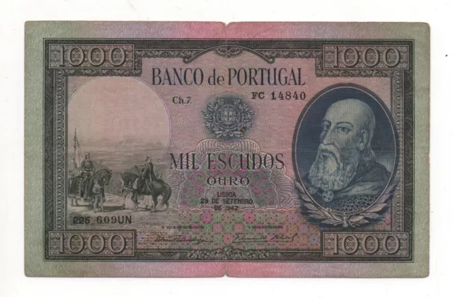 Portugal Portuguese 1000 Escudos 1942 Pick 156 Look Scans