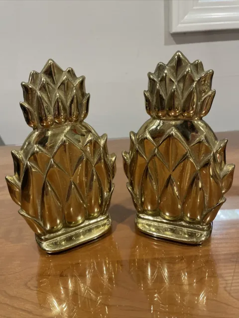 Vintage Pair Pineapple 6.5" Brass Bookends Newport Virginia Metal Crafters N8-2