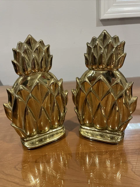 Vintage Pair Pineapple 6.5" Brass Bookends Newport Virginia Metal Crafters N8-2