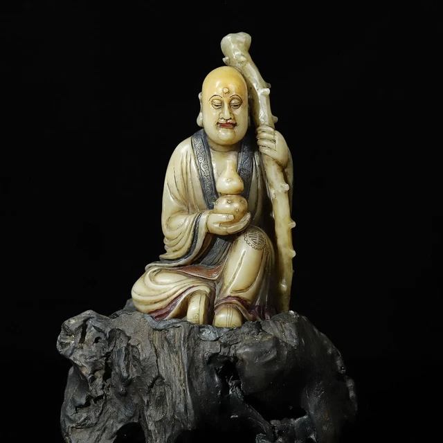 Chinese Exquisite Handmade Lohan carving Shoushan Stone Statue