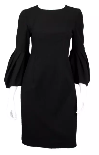 CAROLINA HERRERA Black Wool Blend Crepe 3/4 Bell Sleeve Sheath Dress 8