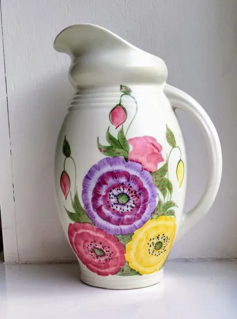 Vintage Radford Pottery Pitcher Jug with hand painted pink & yellow flowers
