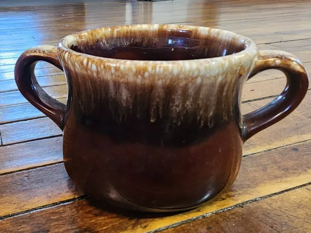 Vintage McCoy Pottery Brown Drip Sugar Soup Bowl Double Handle NO LID