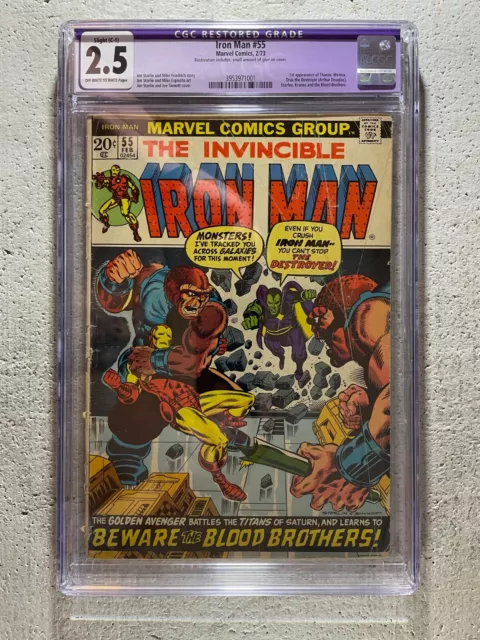 The Invincible Iron Man #55, (1973), 1st App. of Thanos, Kronos, Drax, CGC 2.5 3