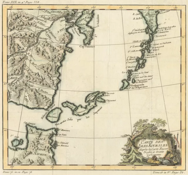 Antique Map "Carte Des Isles Kouriles d'apres la Carte Russe" Japan/Bellin, 1757