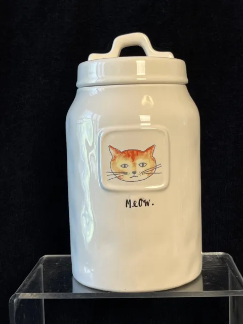 RAE DUNN Orange Tabby Cat Treat/Cookie Jar w/ Lid Ceramic Meow Ivory Canister 🐈