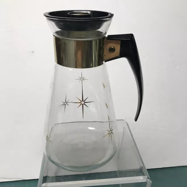 Vintage Corning Atomic Starburst Glass Coffee Carafe Pitcher Heat Proof w/Lid