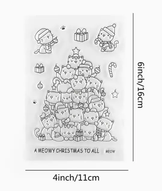 funny cat christmas tree clear stamps stamping card making clay FAST Free Ship