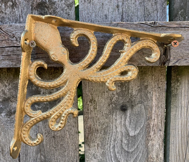 Gold Cast Iron Octopus Shelf Bracket Nautical Sea Ocean Bookshelf Corbel