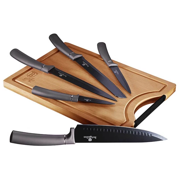 6-Tlg Messerset Messer-Set mit Schneidebrett BERLINGER HAUS CARBON PRO BH-2567