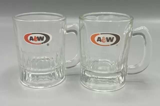 Vintage A & W Mini Root Beer Mug 3.25” Glass Set Of 2