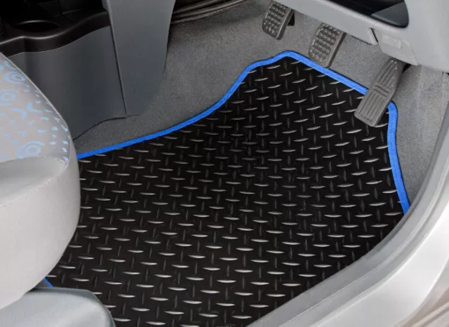 Car Mats for Kia Sorento 5 Seat 2010 to 2012 Tailored Black Rubber Blue Trim