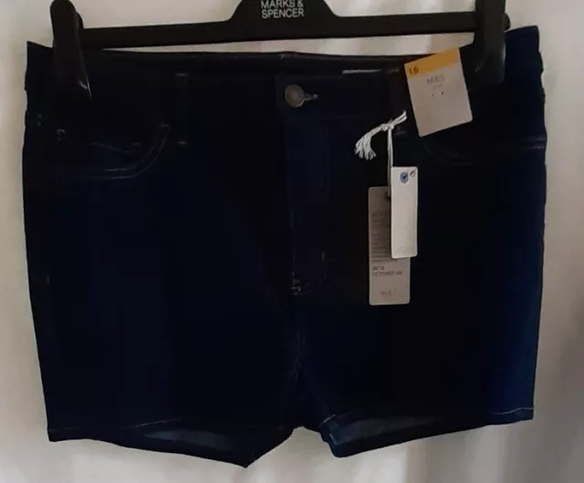 M & S Ladies Dark Indigo Denim Shorts. Size 16.   New with tag.