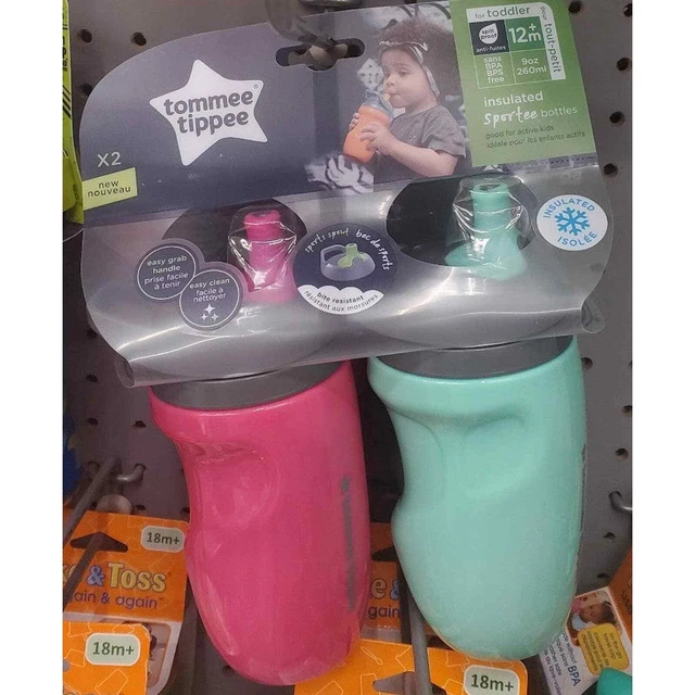 Tommee Tippee Insulated Sportee Sippy Cups 9oz Pink & Green Brand New
