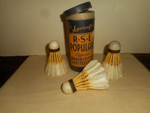 SPORTCRAFT RSL POPULAR Official Badminton SHUTTLECOCKS Natural Feather 1940's