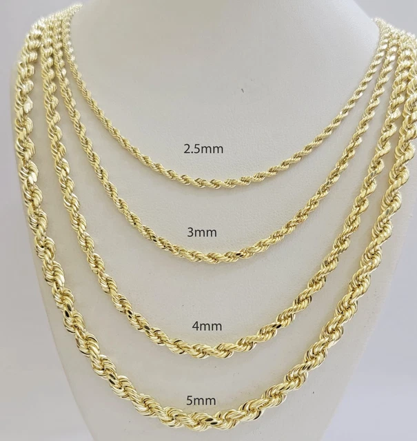 REAL 14K YELLOW Gold Rope chain necklace 2.5mm 3mm 4mm 5mm 1826 Inch
