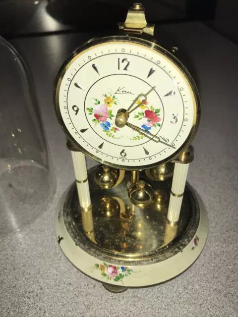 A 1950s German Brass & Enamelled Pillar Clock Under Glass Dome By Kern & Sohn 3